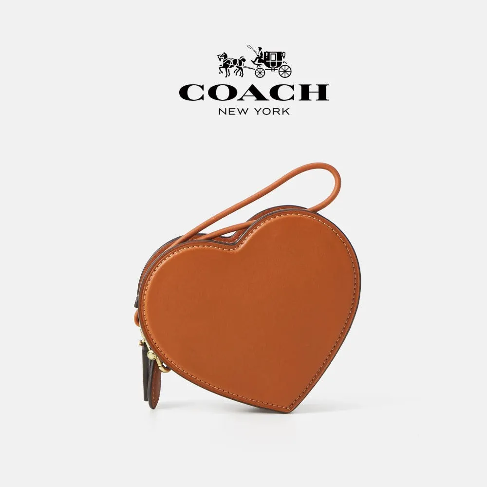 코치 하트 코인 미니 지갑 파우치 버니쉬드 앰버 브라운
