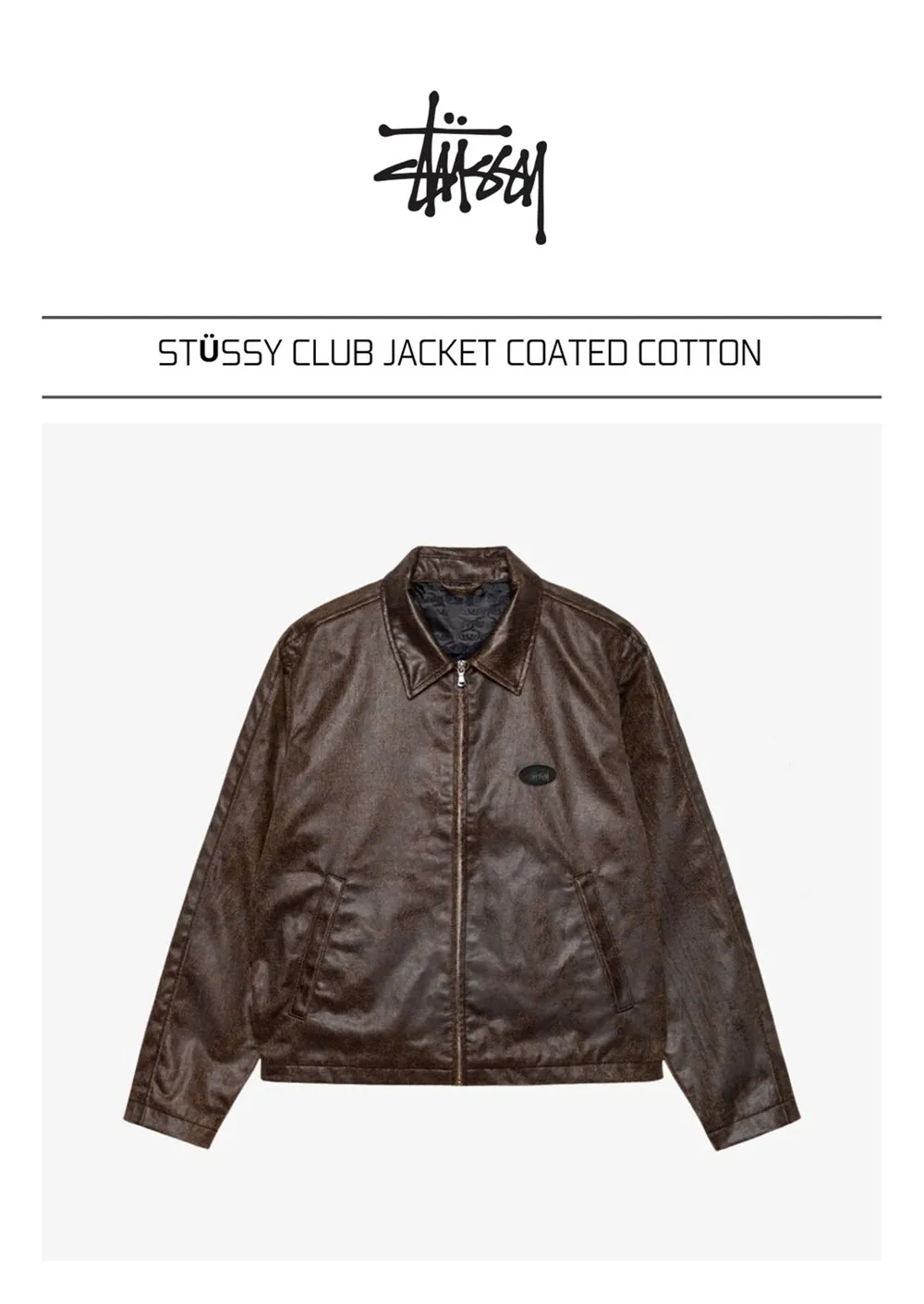ジャケット・アウター STUSSY 24SS CLUB JACKET COATED COTTON Stussy Coated Cotton Club Jacket Dark Brown Men's - SS24 - US