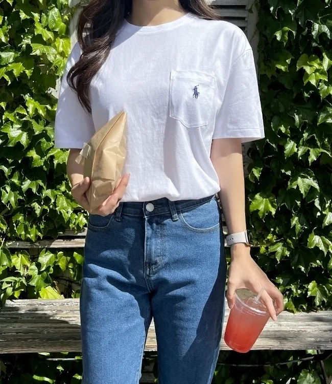 무료배송 폴로 남녀공용 성인용 포니 로고 원포켓/베이직 라운드넥 반팔 티셔츠