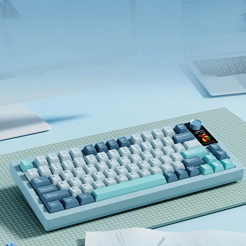 LANGTU 랑투 LT75 유무선 블루투스 게이밍 기계식 키보드 LCD 80키 핫스왑 RGB PBT 가스켓 흡음 화이트그린 ...