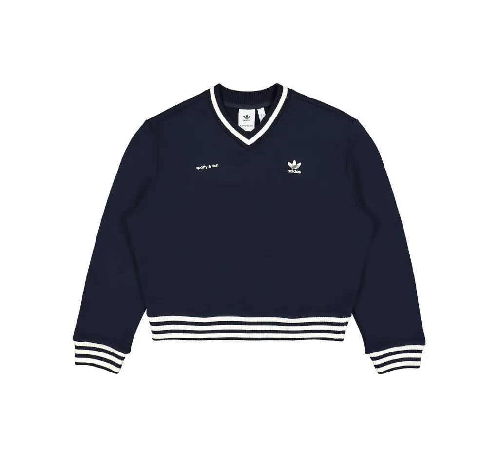 W) 아디다스 Adidas x 스포티 앤 리치 브이넥 크루 스웨트 셔츠 레전드 잉크 IN5246