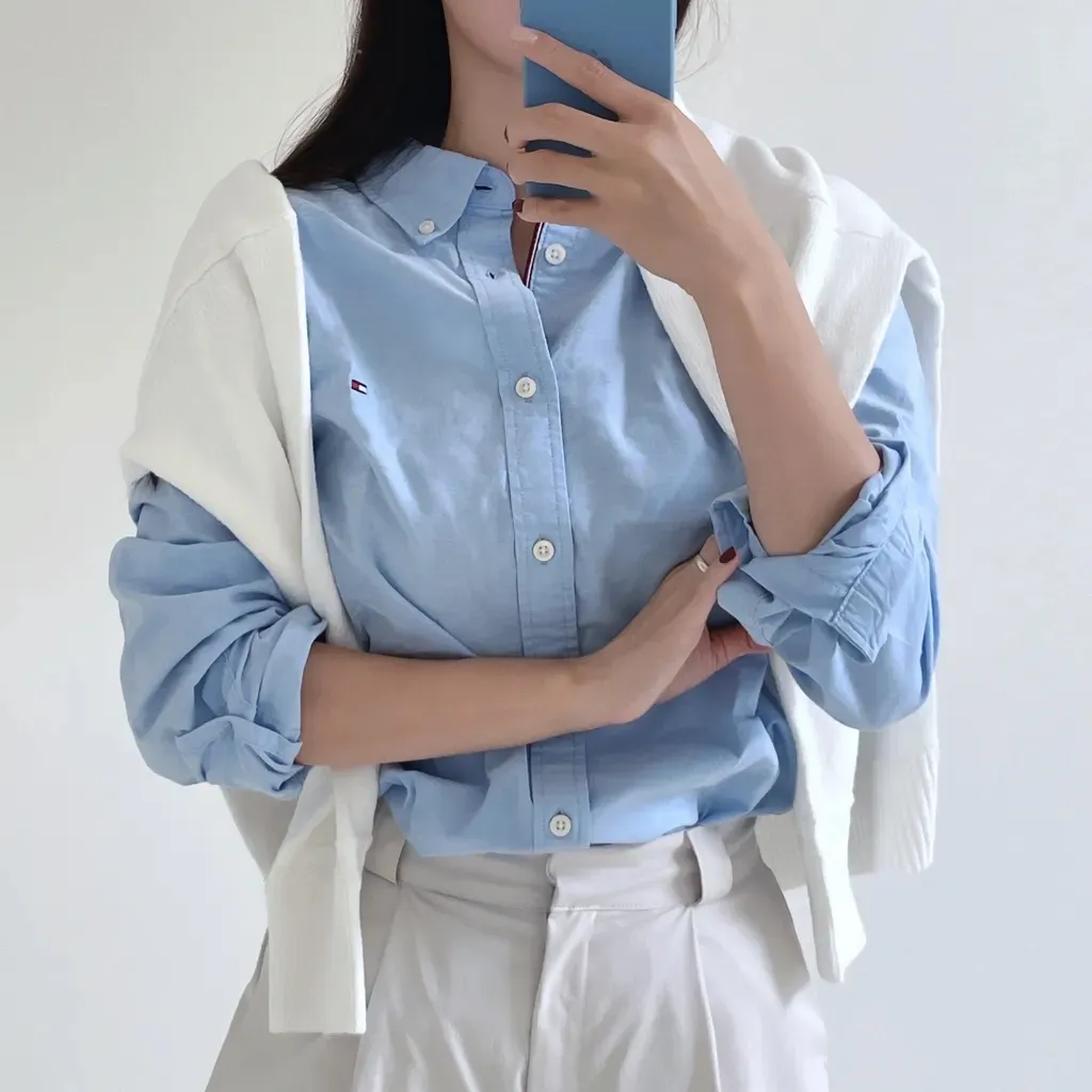 [7% 추가할인] [25년신상,가을셔츠] 타미힐피거 옥스포드 셔츠, 블루 ! [크로켓 셔츠맛집]