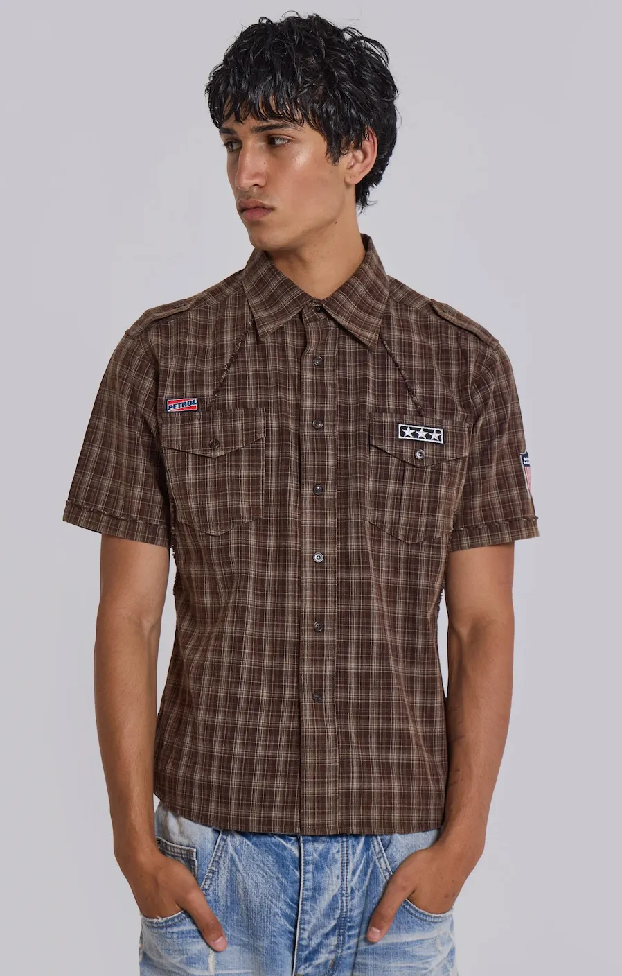★JADED LONDON UK★ Brown Check Scout Shirt 제이디드런던 브라운 체크 스카우트 셔츠 Jaded london Brown