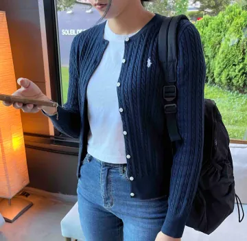 폴로 걸즈 케이블 니트 가디건