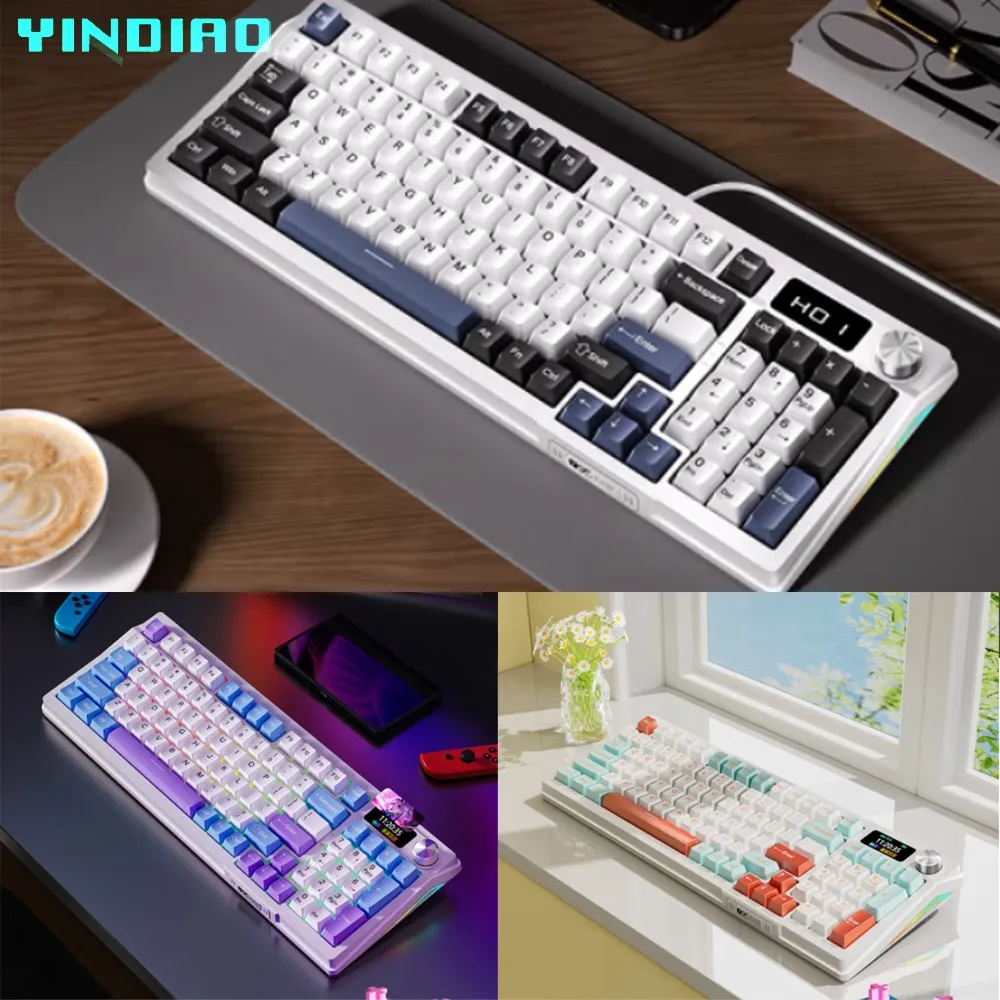 YINDIAO Y95 PRO 기계식 키보드 무선 3모드 GASKET 구조 95키 배열 4000mAh (숫자스크린)-오렌지축 | 크로켓