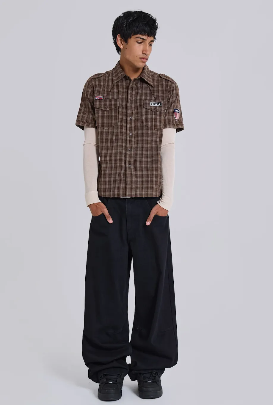 ★JADED LONDON UK★ Brown Check Scout Shirt 제이디드런던 브라운 체크 스카우트 셔츠 Jaded london Brown