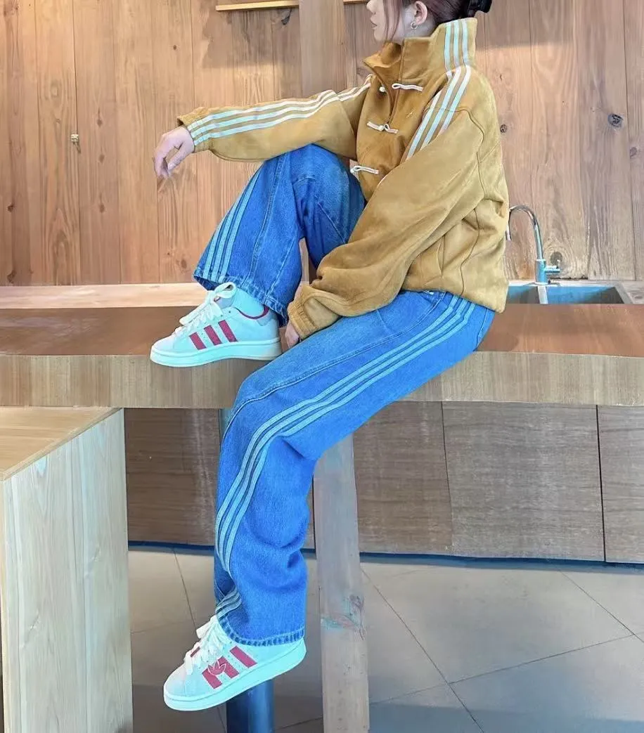 Adidas 아디다스 W 오리지널스 루즈핏 삼선 데님 진 청바지 JN0726