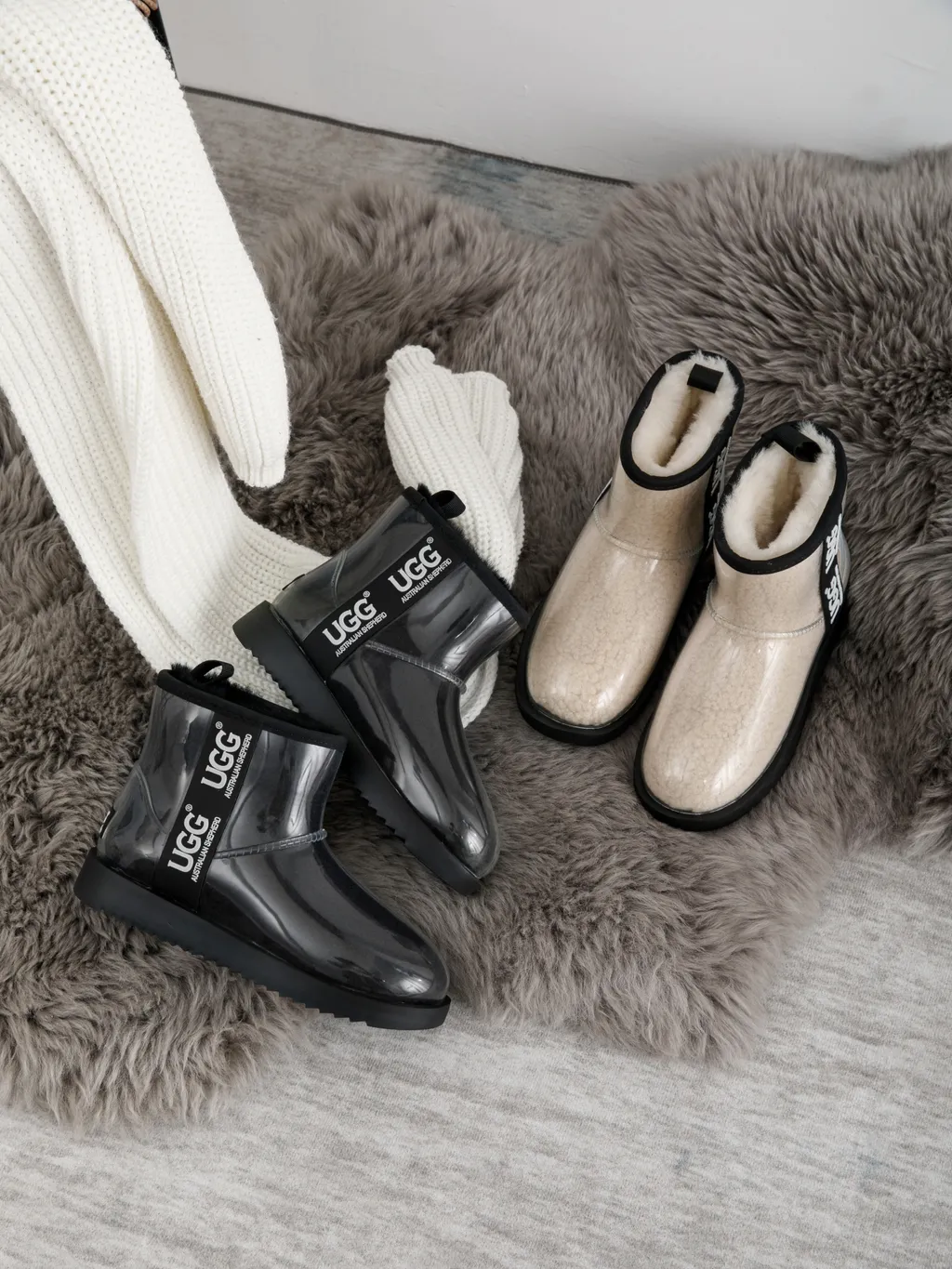 호주 정품 에버 어그 AS UGG 코티드 클래식 클리어 레인 미니 방수 양털 투명 부츠 AS3031