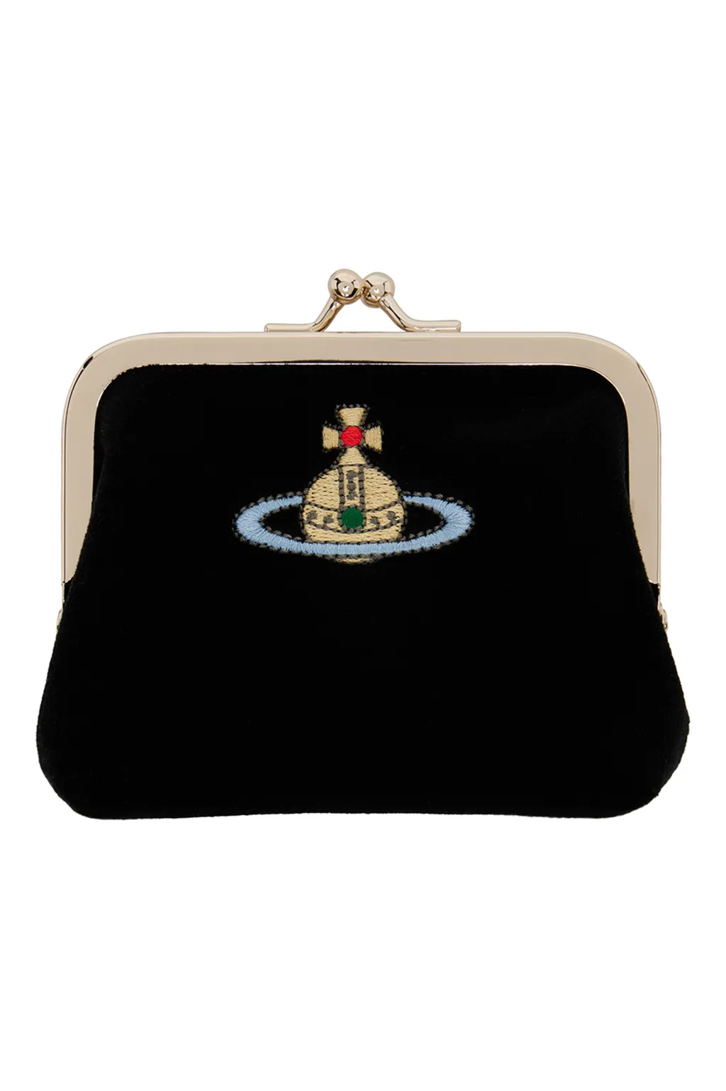 비비안웨스트우드 벨벳 자수 ORB 로고 프레임 코인 지갑 블랙 | 크로켓