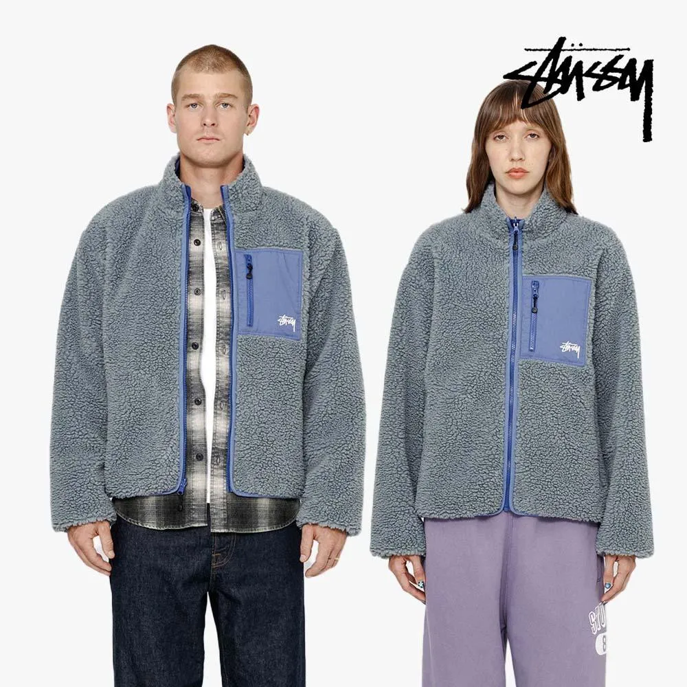 스투시 쉐르파 리버서블 양털 양면 플리스 자켓 블루스톤 | 크로켓