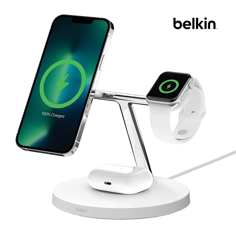 [해외] Belkin 벨킨 3in1 15W 맥세이프 고속 충전기 무선 충전 스탠드 스테이션 MFM인증 MagSafe