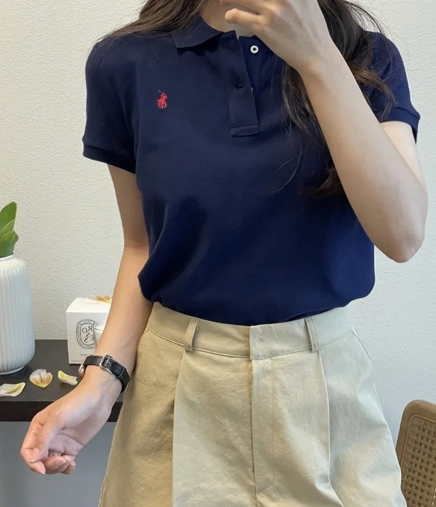[파이널세일][무료배송]폴로랄프로렌 걸즈 화이트 네이비 포니 2버튼 반팔 카라 티셔츠