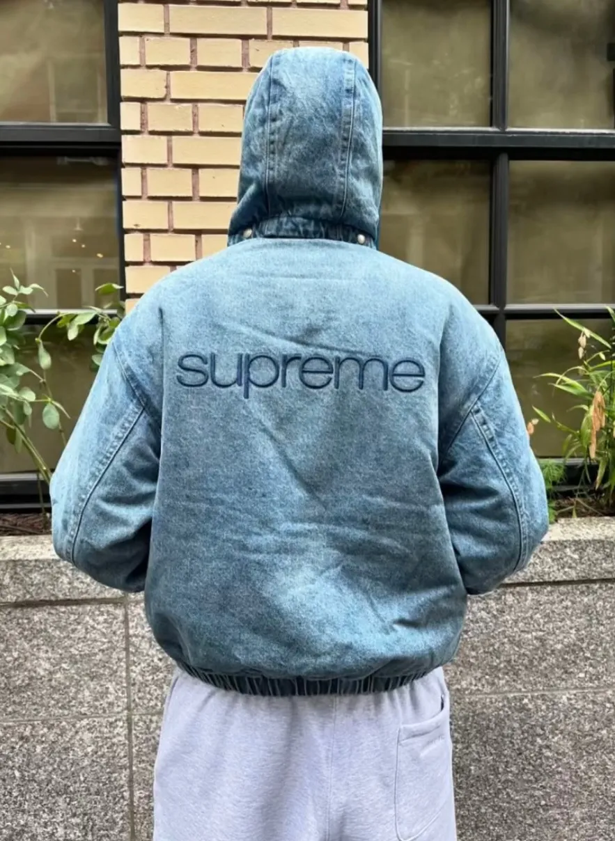 Supreme Faux Shearling Lined Bomber Jacket FW24 Black White Denim