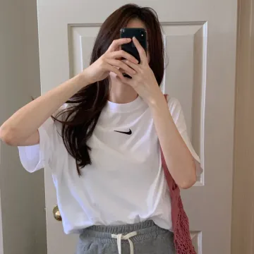 나이키 여성 걸즈 프론트 스우시 박시핏 반팔티