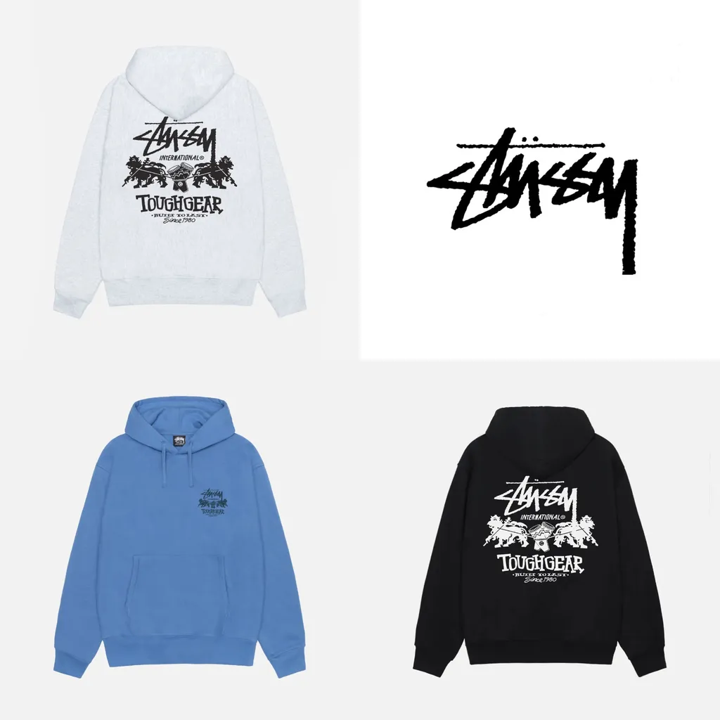 レア【STUSSY】TOUGH GEAR INTERNATIONAL HOODIE☆ロゴ フーディ Stussy Tough Gear International Hoodie Black Men's - FW24 - US