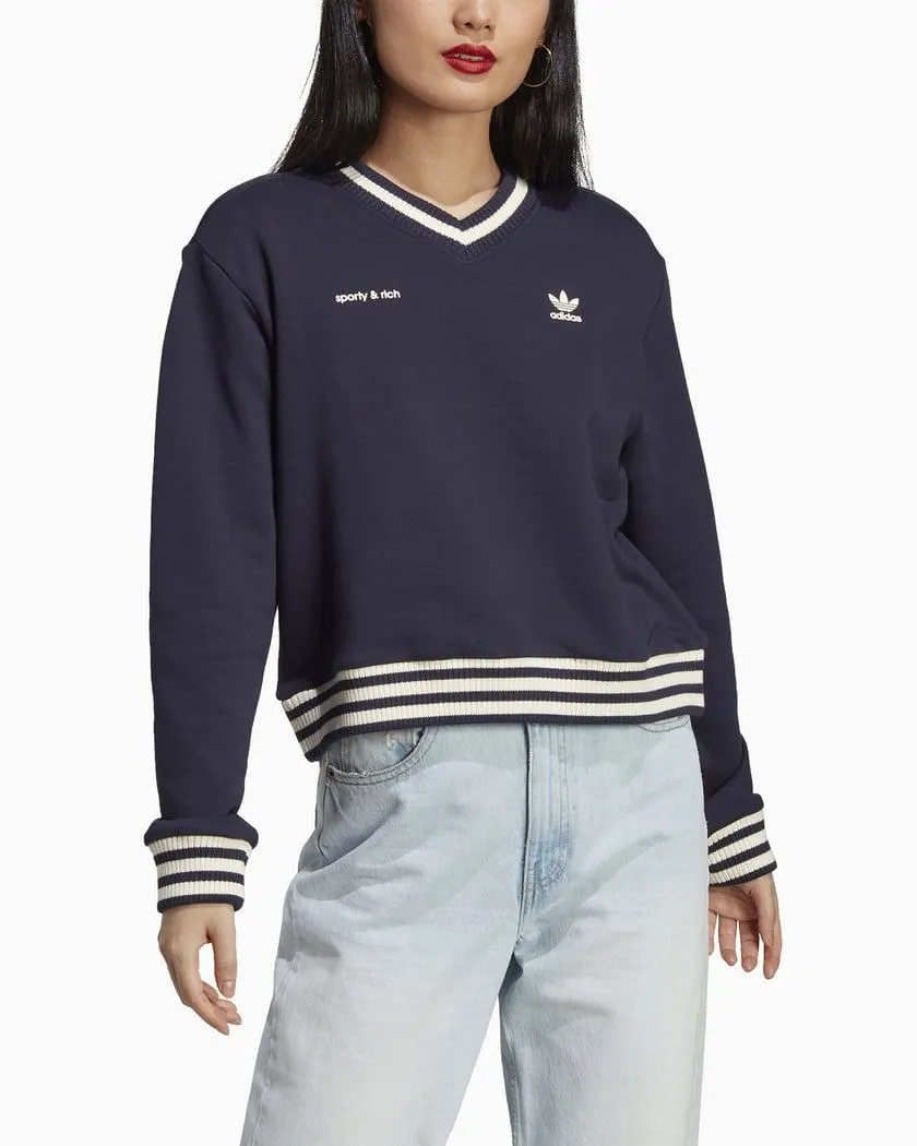 아디다스 x 스포티 앤 리치 브이넥 크루 스웨트셔츠 레전드 잉크 IN5246