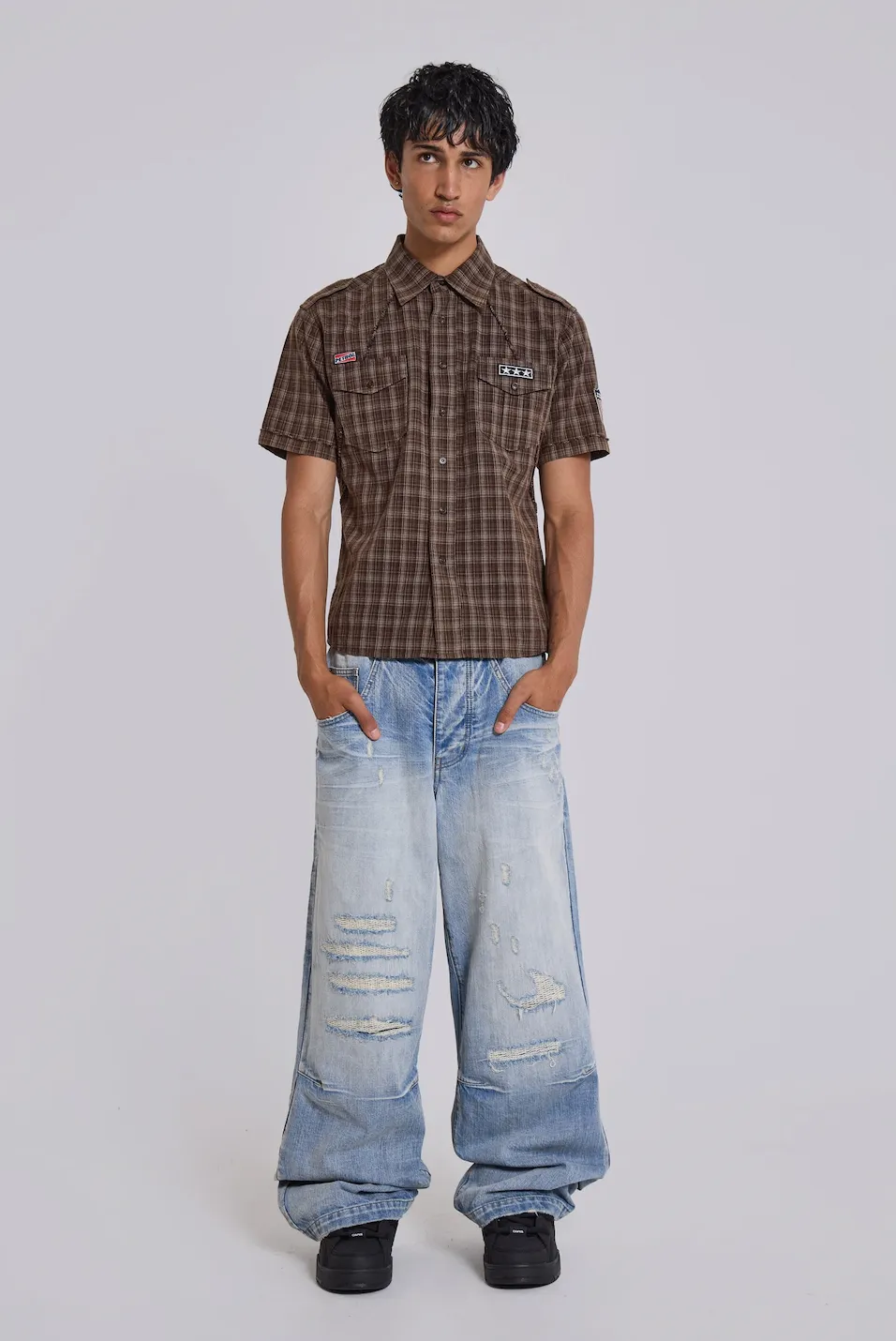 ★JADED LONDON UK★ Brown Check Scout Shirt 제이디드런던 브라운 체크 스카우트 셔츠 Jaded london Brown