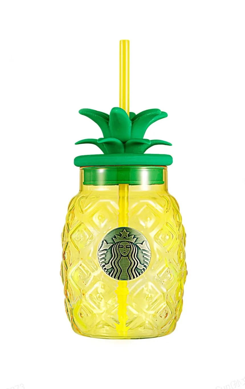 스타벅스 중국 2021 썸머MD 6차 썸머정글 시리즈 사이렌 로고 파인애플 디자인 입체 글라스 대용량 빨대컵 575ml (7/13출시)  | 크로켓