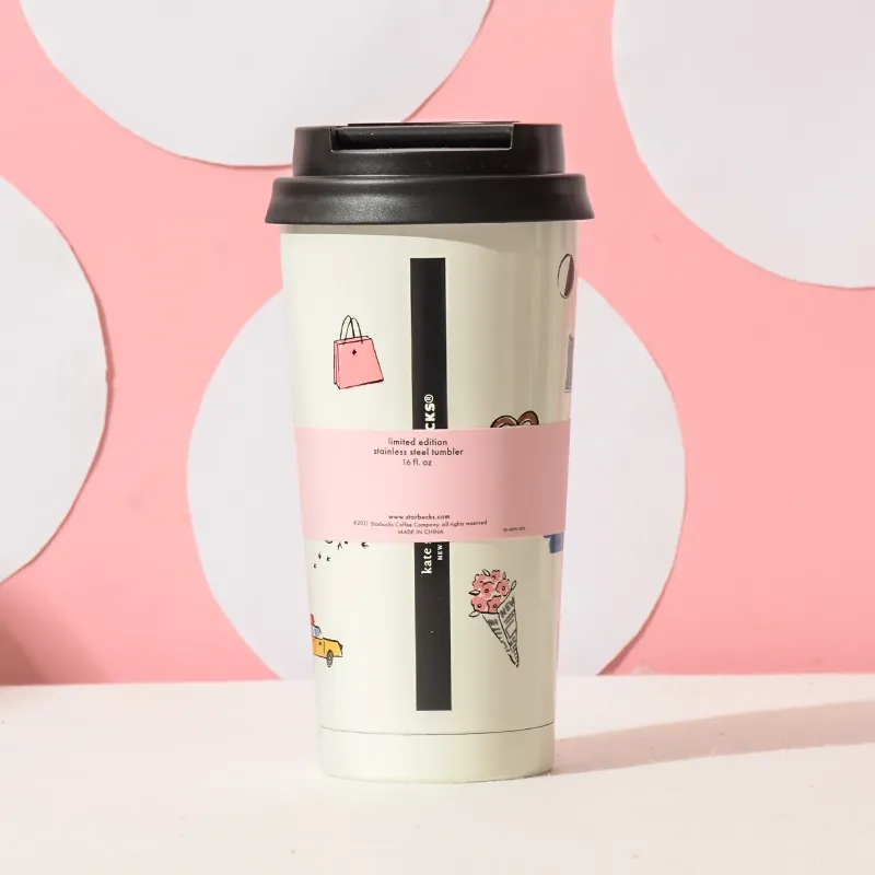[해외] 스타벅스 중국 2022 벚꽃MD 2차 x kate spade 케이스 스패이드 콜라보 시리즈 블랙 뚜껑 엘마 스테인리스 텀블러 473ml
