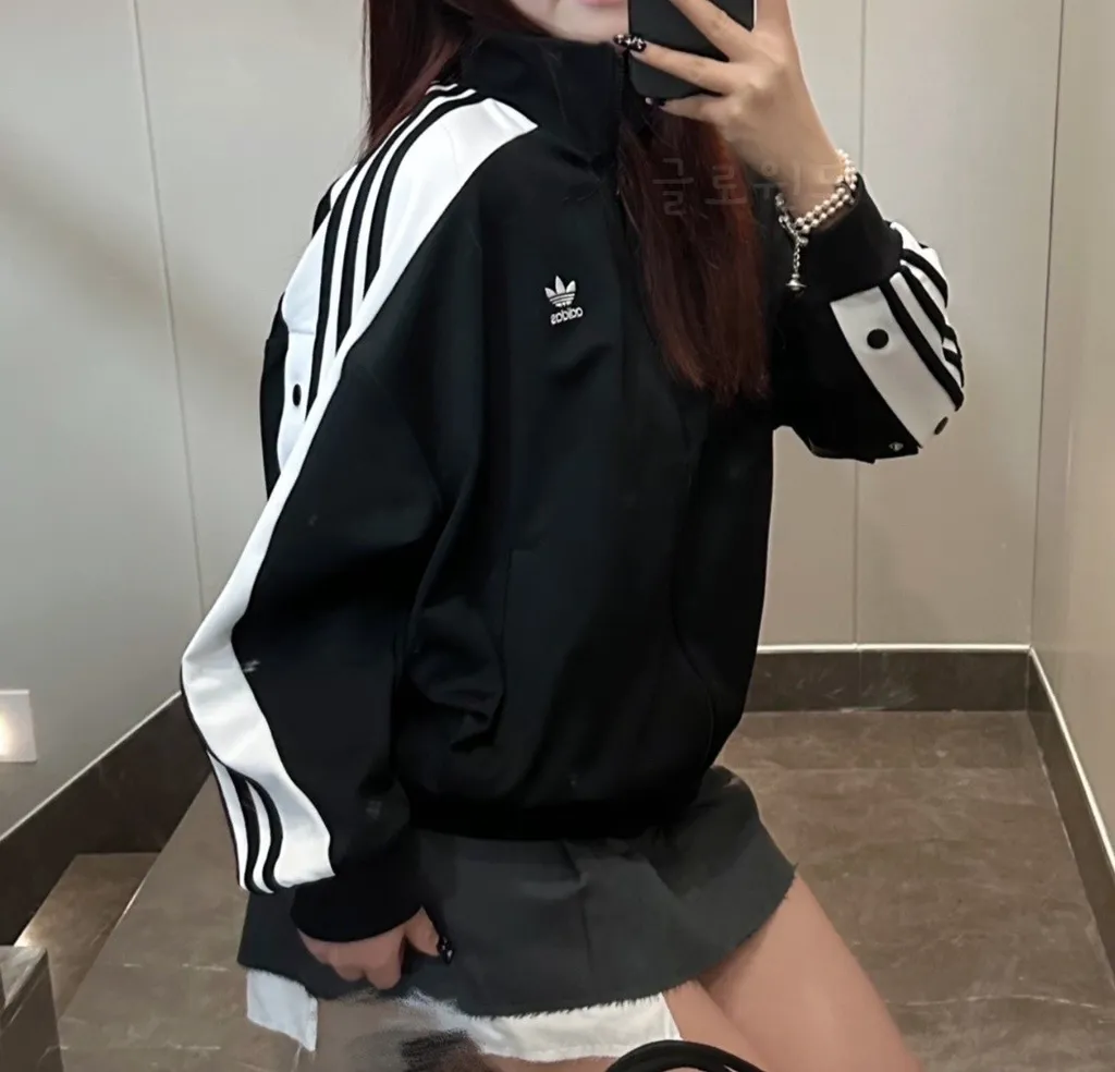 아디다스 우먼스 아디브레이크 삼선 트랙탑 저지 자켓 블랙 화이트 HY4261