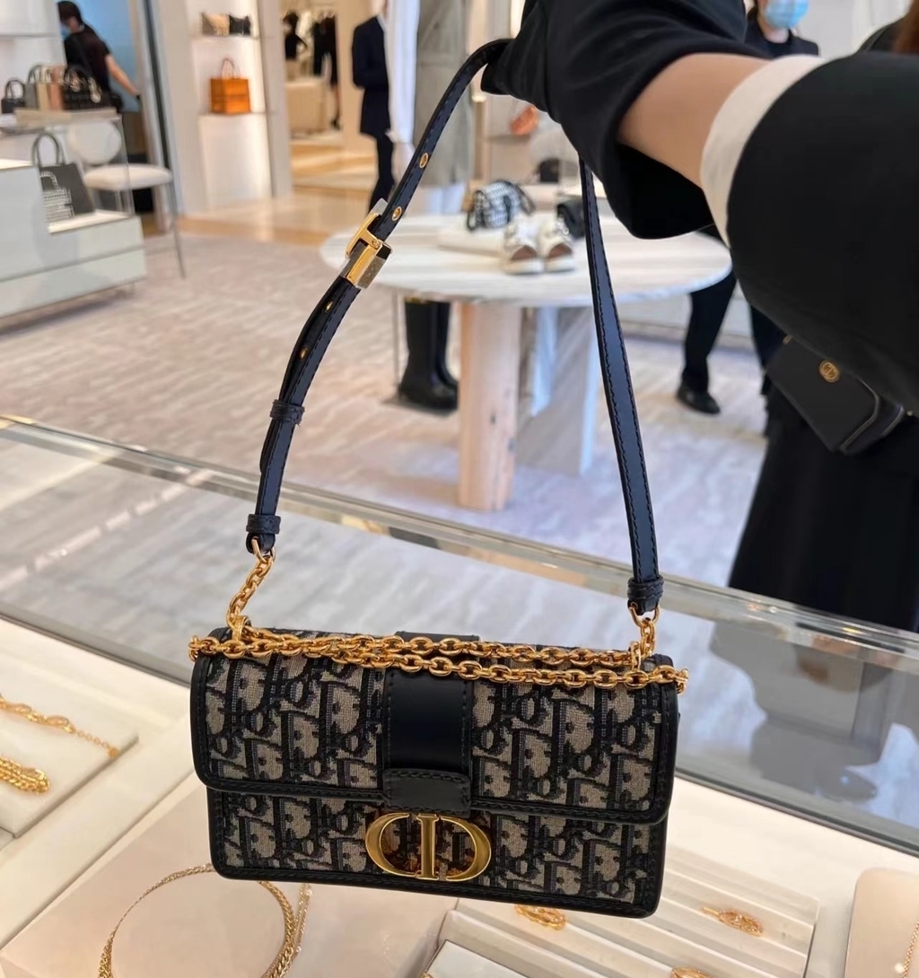 Bag Blue Dior Oblique Jacquard Montaigne Chain Bag Dior 30