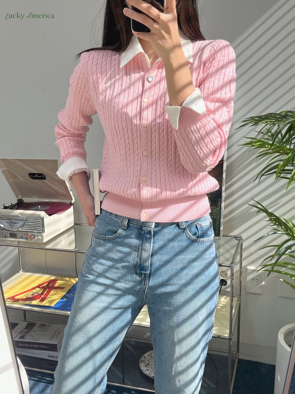 폴로랄프로렌 걸즈 핑크 미니 꽈배기 가디건