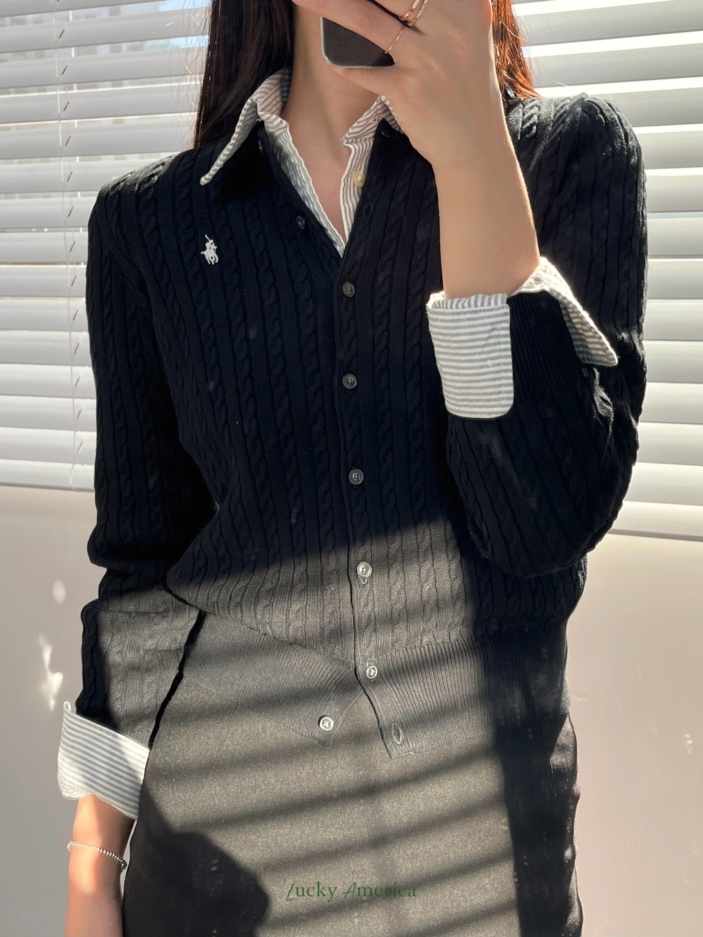 폴로랄프로렌 걸즈 블랙 미니 꽈배기 가디건