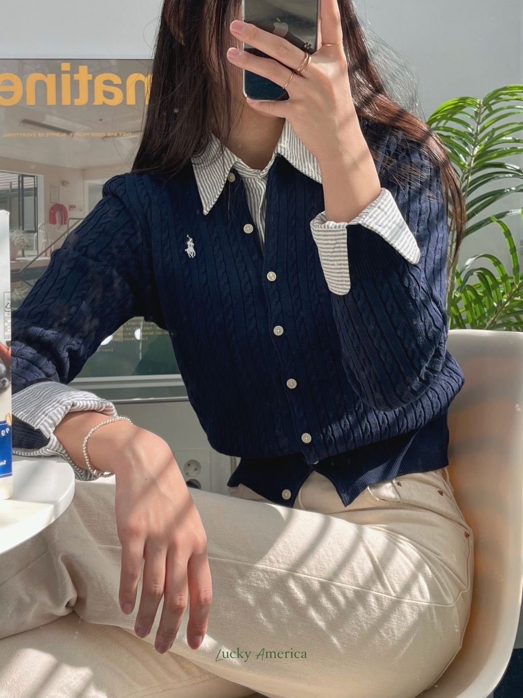 폴로랄프로렌 걸즈 네이비 미니 꽈배기 가디건
